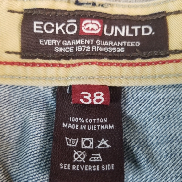 Ecko Unltd Jeans 38x33 Baggy Embroidered Faded Denim Wide Relax Hip Hop Y2K (906 - Picture 5 of 13